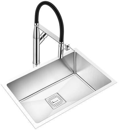 Ksunun Fregadero Cocina 1 Seno, Grifo Cocina Extraible, Fregadero Multifuncional Con Dispensador De JabóN Y Escurridor, Fregadero Bajo Encimera, Fregaderos Modernos Para Cocina, 60 * 43 * 22 CM