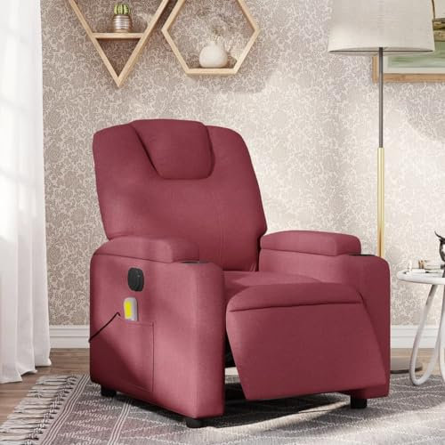 Homgoday Massagesessel Elektrisch Fernsehsessel Relaxsessel mit Liegefunktion Liegesessel Massagesessel Sessel mit Verstellbare Rückenlehne Polstersessel Ruhesessel Wohnzimmer Weinrot Stoff