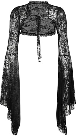YINGWIN Gothic lace Bell Sleeve Cardigan T-shirt Women Flare Sleeve See Through Sexy Smock Top Elegant Aesthetic Cropped Tops