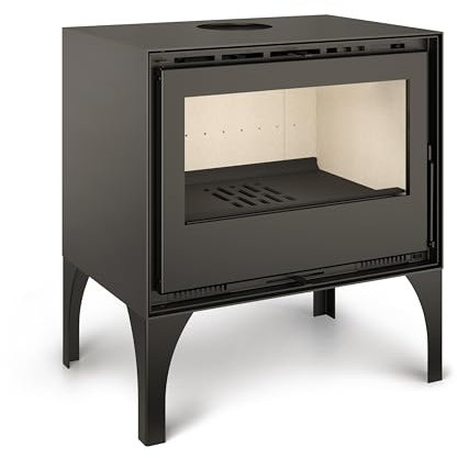 TJ - Estufa de Leña con Patas Modelo JÚCAR 49 de 6,4 kW con 2 Turbinas Tangenciales y Cristal Cerámico Limpio de Alto Rendimiento