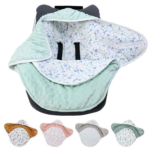 Einschlagdecke Babyschale für Winter und Übergang Buggy Schlafsack Universal Fußsack Babydecke Baumwolle Baby Pucksack für Kinderwagen Autositz für Babys 0-12 Monate, Geometrische Blätter Hellgrün