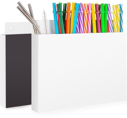 Soporte para pajillas para puerta de armario, organizador magnético de pajitas para almacenamiento de popotes reutilizable, acrílico blanco, organizador de vasos, accesorios para dispensador de