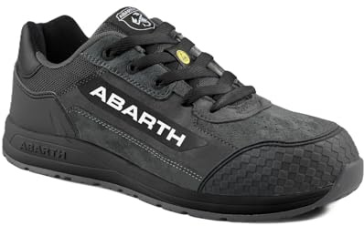 ABARTH 595 S3S Challenge-säkerhetssko kolgrå, unisex, i mocka- och mesh-läder, vattenavvisande, fibertå, Kolgrå, 44 EU