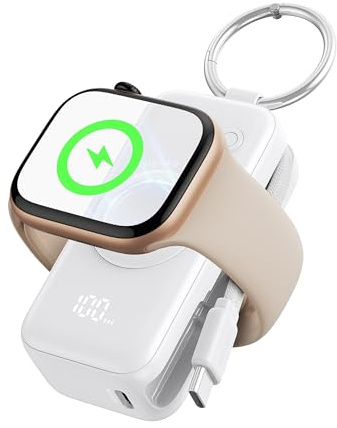 INIU 20W SnapGo Power Bank, 5000mAh Mini Externe Handyakkus for Apple Watch | Mini Powerbank für Apple Watch mit USB-C Kabel, Uhrenständer Reise Gadgets Flugzeug für Apple Watch Ultra 11, iPhone 17 etc