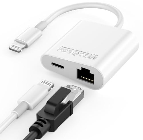 Lightning to Ethernet Adapter for iPhone 14, [Apple MFi Certified] 2 in 1 RJ45 Ethernet LAN Network Adapter with Charge Port for iPhone 14 13 12 11 XS XR X, Supports 100Mbps High Speed, Plug and Play