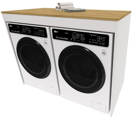 CraftPAK Waschmaschinenschrank geeignet für Waschmaschine & Wäschetrockner mit Staufach, Waschmaschinenschrank Überbauschrank Braun