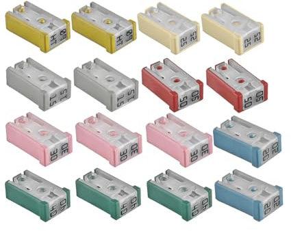 AICEL Car Fuse Assortment Kit, 16 PCS 32V Mini Slotted Automotive MCASE Shaped Cartridge Fuse, 15A 20A 25A 30A 40A 50A 60A Vehicle Replacement, Universal for Pickup, Truck, SUV