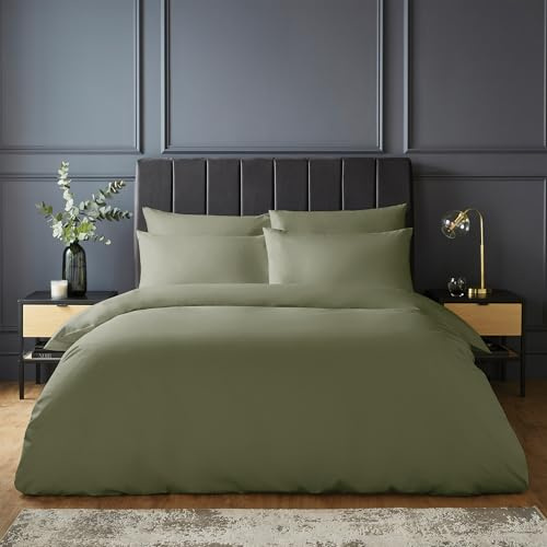 Silentnight Pure Cotton Duvet Set - Luxurious Cool Soft Touch 200 Thread Count - Button Fastening - Breathable 100% Cotton Quilt Cover + Pillowcase Bed Set - Machine Washable, Sage Green, King