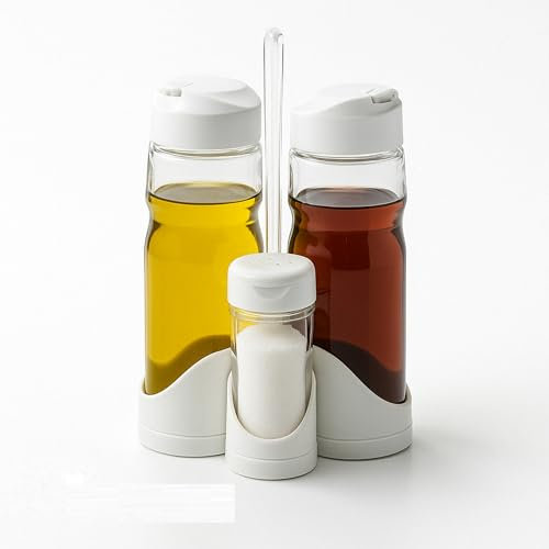 CHEFZOCO Convoys de aceite y vinagre, Set De Aceite Y Vinagre, Set De Sal Y Pimienta, Vinagreras Y Aceiteras De Mesa con soporte, Fabricada en plástico y vidrio, Libre de BPA