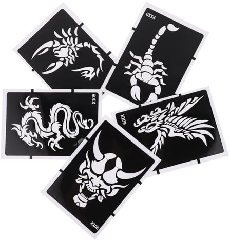 SHERCHPRY Plantillas de Tatuajes Corporales de Pvc 5 Piezas para Dibujo Artístico de Cuerpo Aptas para Cosplay y Concursos