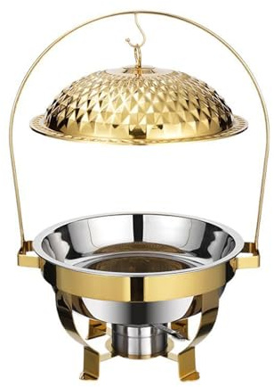 Dexinhdh Chafing Dishes per Set da Buffet, Fornello da Pranzo con Coperchio Sospeso in Acciaio Inossidabile con Base Triangolare, Design Staccabile, Set da Buffet E Scaldavivande(Gold,8L)