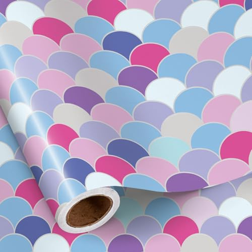 Ruspepa Omslagspapper rulle, minirulle, skimrande vågar mönster presentpapper för flickor födelsedagsfest, baby shower, 43,2 cm x 5 m