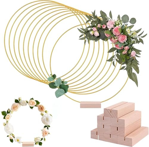 WEIWUXIAN 10 Piezas 30cm Anillos de Metal para Manualidades, Anillos de Metal con Soportes, Maderaaros de Metals de Atrapasueños para Coronas de Bricolaje, Decoraciones de Pared y Decoraciones (Oro)