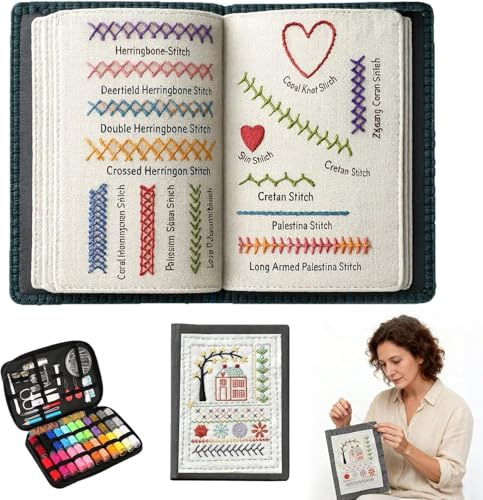Embroidery Stitch Book, DIY Embroidery Kit, Tragbar Sticken Buch mit Schritt-Anleitungen für 143 Stiche, Leichtes Embroidery Stitches Book Kit für Anfänger, Erwachsene, Hobby, Basteln, Familie