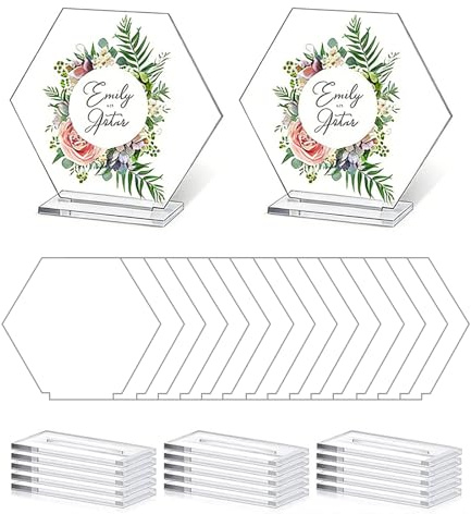 15 Stück tischnummern hochzeit,Acryl-Tischnummernkarten (inklusive 15 Ständern) sind wiederverwendbar und eignen sich für Hochzeitsdekorationen, Partys und Jubiläumsfeiern (sechseckig)