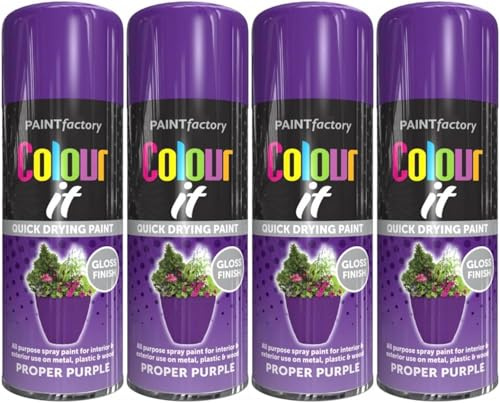 VARNOX All Purpose Purple Gloss Spray Paint 250ml – Quick Drying, High-Coverage Aerosol for Interior & Exterior Use on Metal, Plastic & Wood, Durable Smooth Finish (4PCS)