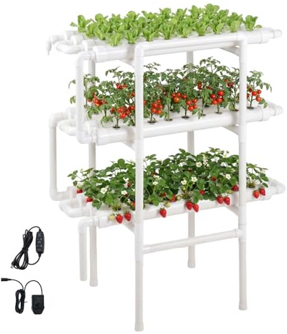 VEVOR Kit de Culture Hydroponique NFT Système Hydroponique à 3 Niveaux avec 108 Emplacements pour Jardin Intérieur Culture de Légumes Fruits Herbes, Tubes en PVC-U Anti-Lumière, Irrigation Programmée