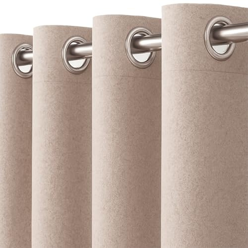 heimtexland Filz Thermovorhang Blickdicht abdunkelnd isolierend HxB 245x135 cm Kälteschutz Sonnenschutz Gardine Energiesparend Schalldämpfung Deko Vorhang Woll-Charakter Typ921 Taupe-Silber Ösen