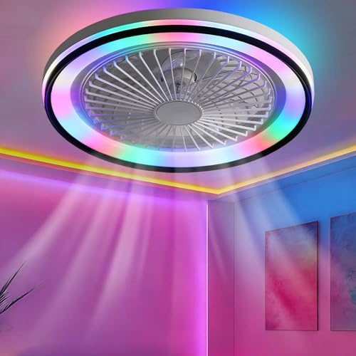ZOMLBOF RGB Ventilatore da Soffitto con Luce 6 Velocità Reversibile Dimmerabile Lampadario con Ventilatore Telecomando Controllo Tramite APP Timer Funzione Memoria Adatto Pranzo Camera Letto ，Nero