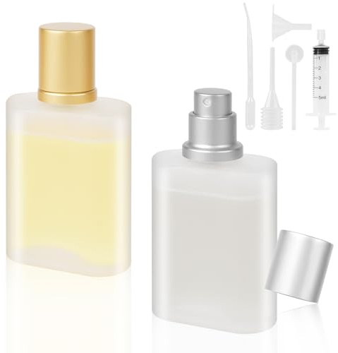 LOPHE 100ml Perfume Atomiser, Refillable Glass Spray Bottles, Frosted Travel Perfume Bottle with Funnel & Tools, Fine Mist Portable Fragrance Atomizer Set, 2-Pack