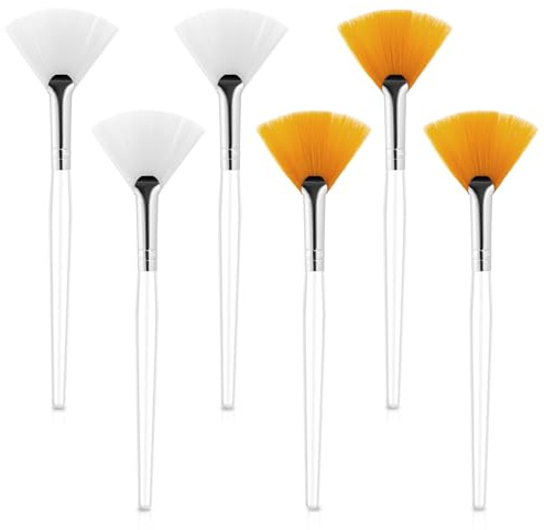 6 pinceles de abanico para cosméticos, pinceles faciales, cepillo de abanico, máscara facial, máscara de maquillaje suave, cepillos con mango de plástico transparente, aplicador para máscara facial de