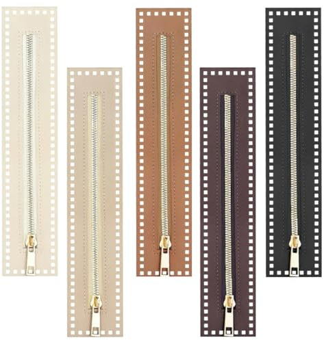 5 Stück 27cm Langer Reißverschluss für Häkeltaschen,Pu-Leder | Taschenverschlüsse Großem Loch,Verschluss für Taschen,Taschenzubehör zum Selbstgehäkelte Nähen,Taschen Häkeln Zubehör