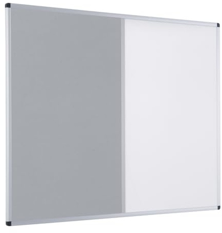 Metroplan Combination Noticeboard and Whiteboard, Light Grey Felt with Drywipe Surface, Aluminium Frame, 90 x 60 cm, Wall Mounted, with Pen Tray Ideal for Home, Office and School