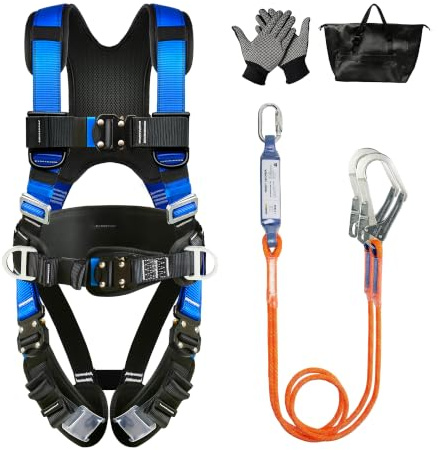 Absturzsicherung Sicherheitsgurt -Set mit sicherungsseil Belastung 140 kg | Verbessert mit 4 Schnellverschlüssen, Entspricht den Normen EN 361/358/355 für Dachdecker, Kletterseil, klettergurt Herren