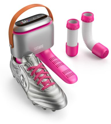 SOTHING Asciug scarpe elettrico con ozono per scarpe da calcio e scarponi | Flusso 360° per scarpe da calcio e sci, tubi flessibili, ozono antiodore, 3 livelli, timer 1–9 ore e borsa portaoggetti.