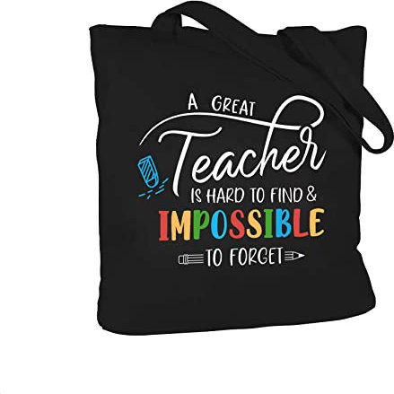 CARAKNOTS Lehrer-Geschenke für Frauen, schwarze Lehrertasche, Ruhestand, Wertschätzungswoche, Valentinstag, Geburtstag, Weihnachten, Dankeschön-Geschenke für Lehrer, Baumwoll-Leinen-Schultertasche mit