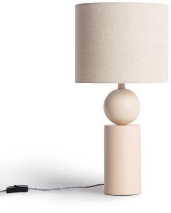 LEDKIA LIGHTING - Lámpara de Mesa Cerámica Rahma | Diseño Boho Chic | Base Cerámica y Pantalla Tela | Soporte Bombilla E27, Beige