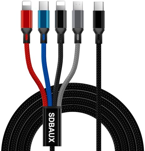 SDBAUX 3A/1.2M USB C till Multi Laddningskabel USB, Flätad Multipel 4-i-1 Splitterkabel med 2 iP/Typ C/Micro USB Portar, för iOS-Telefon, Samsung Galaxy, LG, Moto, Hoor View, OnePlus, Sony, Xiaomi
