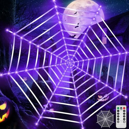 VIPNAJI LED Telarañas para decoración de Halloween con 135 LED, TelarañA De 360CM halloween decoracion ideales para interior y exterior Jardin, 8 Modos De IluminacióN
