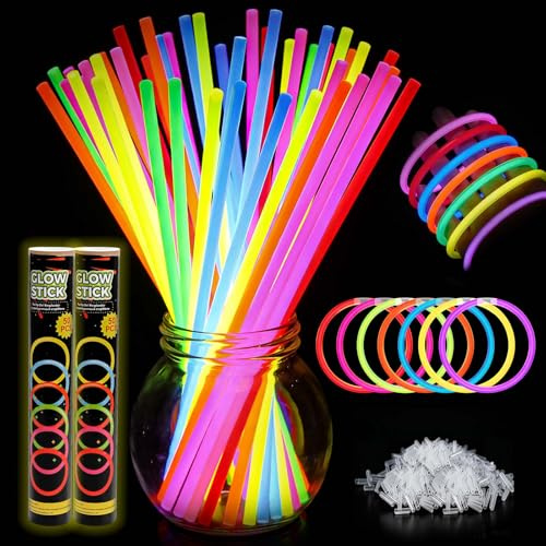 Feirdhoo 100 stycken ljusstavar partyset, 7 färger neonljusstavar med 100 kontakter, glowsticks för armband, barns födelsedag, bröllop, nyårsafton och festdekoration