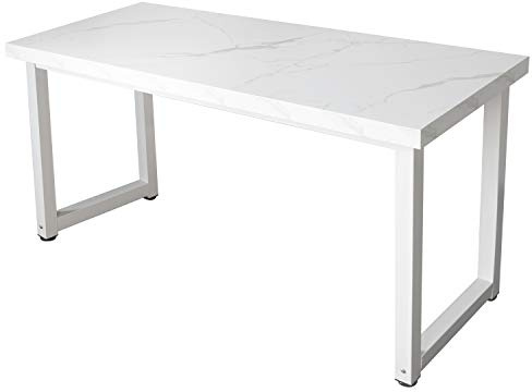 TOPSKY 59 Big Large Computer Office Desk 1.88 Thickness Desktop (White Marble Texture)
