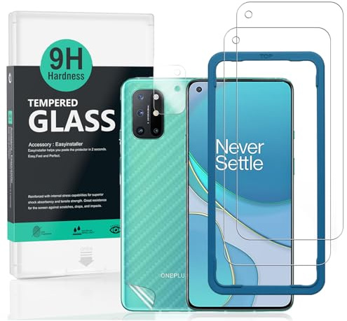 Ibywind Displayschutz aus Hartglas für OnePlus 8T [2er-Pack] mit Displayschutz für Kamera, Rückseitenschutz mit Carbonfaser-Effekt, mit einem einfachen Installationsset