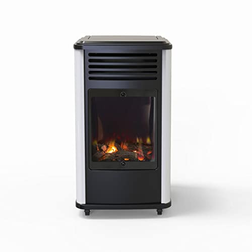 Poele à gaz 3400W Blanc et noir Chauffage d'appoint effet Feu Manhattan Sahara