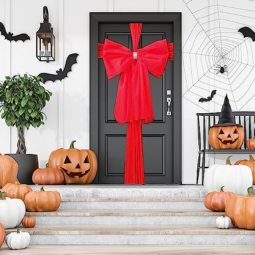 YODEN Christmas Door Bow， Christmas Front Door Bow Decoration， Double Bows With Diamante Decoration, Wedding, Parties, Christmas Xmas, Baby Shower， Christmas Door Decorations (Red)