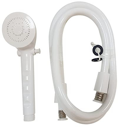 FACULX Handheld RV Shower Head High Pressure White Showerhead Built-in Power Sprayer, Anti-twist Shower Hose for Camper, Travel Trailer,Motorhome