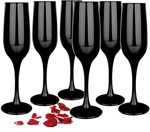 Glasmark Krosno - Set di 6 bicchieri da spumante, 0,2 litri, per champagne e prosecco, 6 x 200 ml, colore: Nero