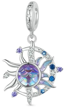 GNOCE Charm Anhänger Magischer Sonne Mond Anhänger 925 Sterling Silber Gravierbarer individueller Geburtsstein-Herz-Charm Armband/Halskette Für Frauen Mädchen