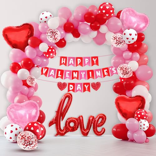 KatchOn, Valentines Day Decorations Arch Set - Pack of 115 | Happy Valentines Day Banner 12 Feet | Love Balloons Script | Heart Balloons for Valentines Decorations | Valentines Balloons