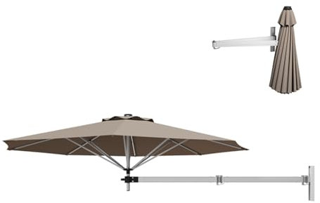 RELAX4LIFE Sombrilla de Pared Ø250 cm Giratoria 350° Horizontalmente y Inclinable 30° Verticalmente, Sombrilla Terraza Exterior con 8 Varillas de Aluminio, Protección UV50+ y Ventilación (Marrón)