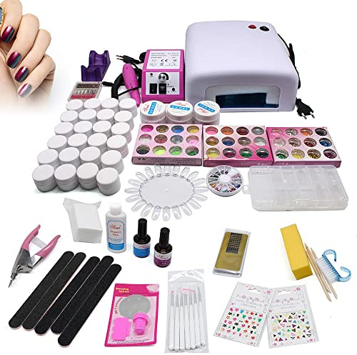 Professionell gel UV nagelstudio startset med fräs och nagellampa, UV-gel perfekt startset nagelset naglar nybörjarset för djärva naglar och nybörjare