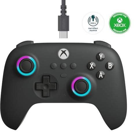 8BitDo Ultimate C Wired Controller for Xbox with Hall Effect Joysticks and Triggers, RGB Lighting Fire Ring, Compatible with Xbox Series X|S, Xbox One, Windows 10/11 - Officially Licensed (Dark Gray)