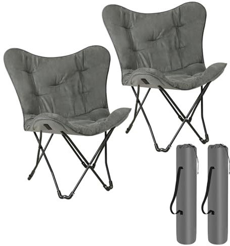 eSituro 2X Sillas de Camping, Silla Exterior Plegable con Bolsa de Transporte, Portatil para Picnic Playa Jardin y Acampada, Asiento de Tela Suede y Tela Oxford, Gris Oscuro, 84x67x88 cm
