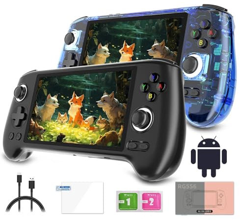 RG556 Retro Handheld Game Console, 5.48-Inch AM OLED Screen Android 13 System 5500Mah Battery Video Games Player Support Output WiFi (4+128G/No Games) - Black