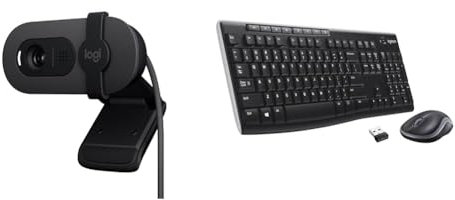 Logitech Brio 100 Full HD per riunioni e streaming, bilanciamento automatico illuminazione & MK270 Combo Tastiera e Mouse Wireless per Windows, 2,4 GHz Compatto
