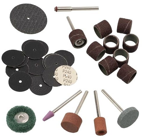 AERZETIX - C77472 - Ensemble de 31 pièces de ponçage pierres meules support disque feuilles de papier abrasif roue de polissage sur tige pour visseuse outil rotatif multifonction