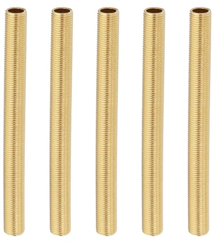 PATIKIL M10 Fine Thread Brass Lamp Pipe Nipple, 5 Pcs 100mm/ 3.9 Length Hollow Tube Adapter Coupler Connector Pipe Fitting Hardware DIY Repair Part for Lamp Lights